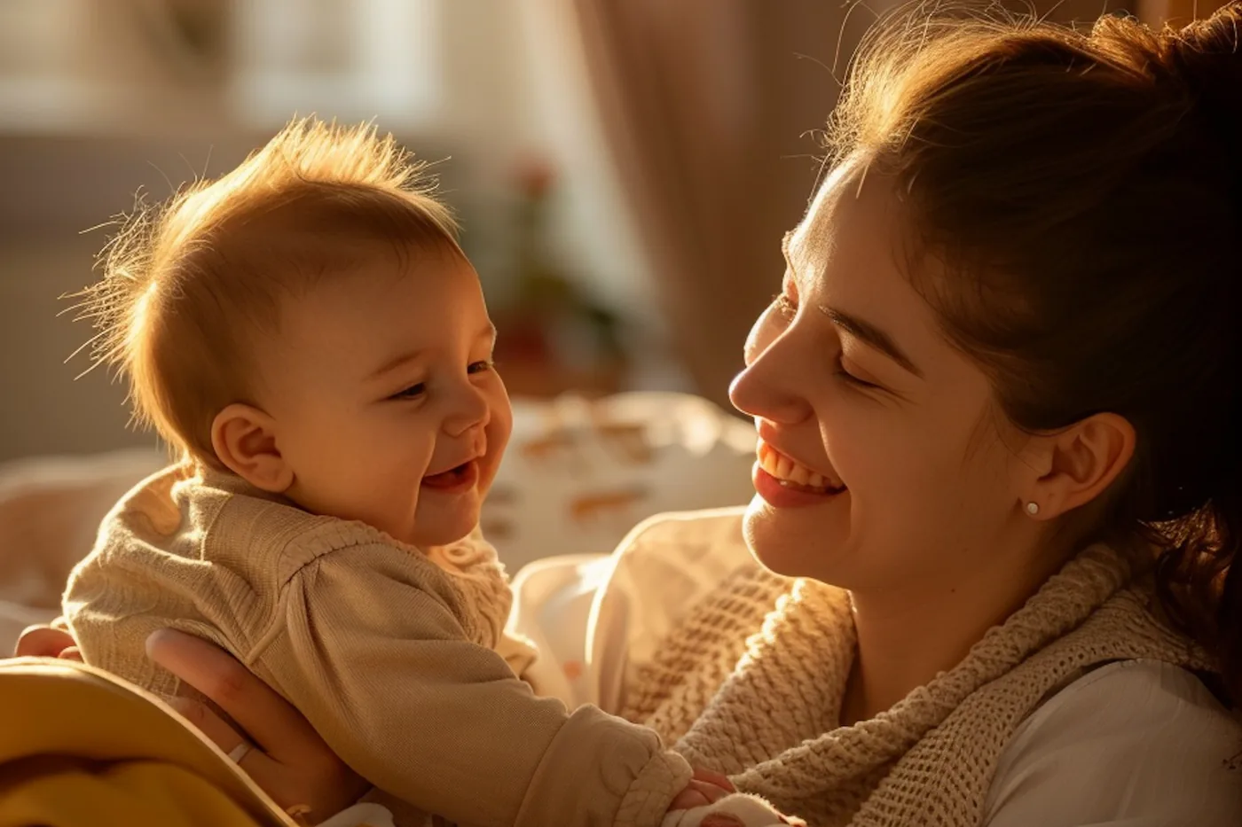 A parent and baby together in warm morning light