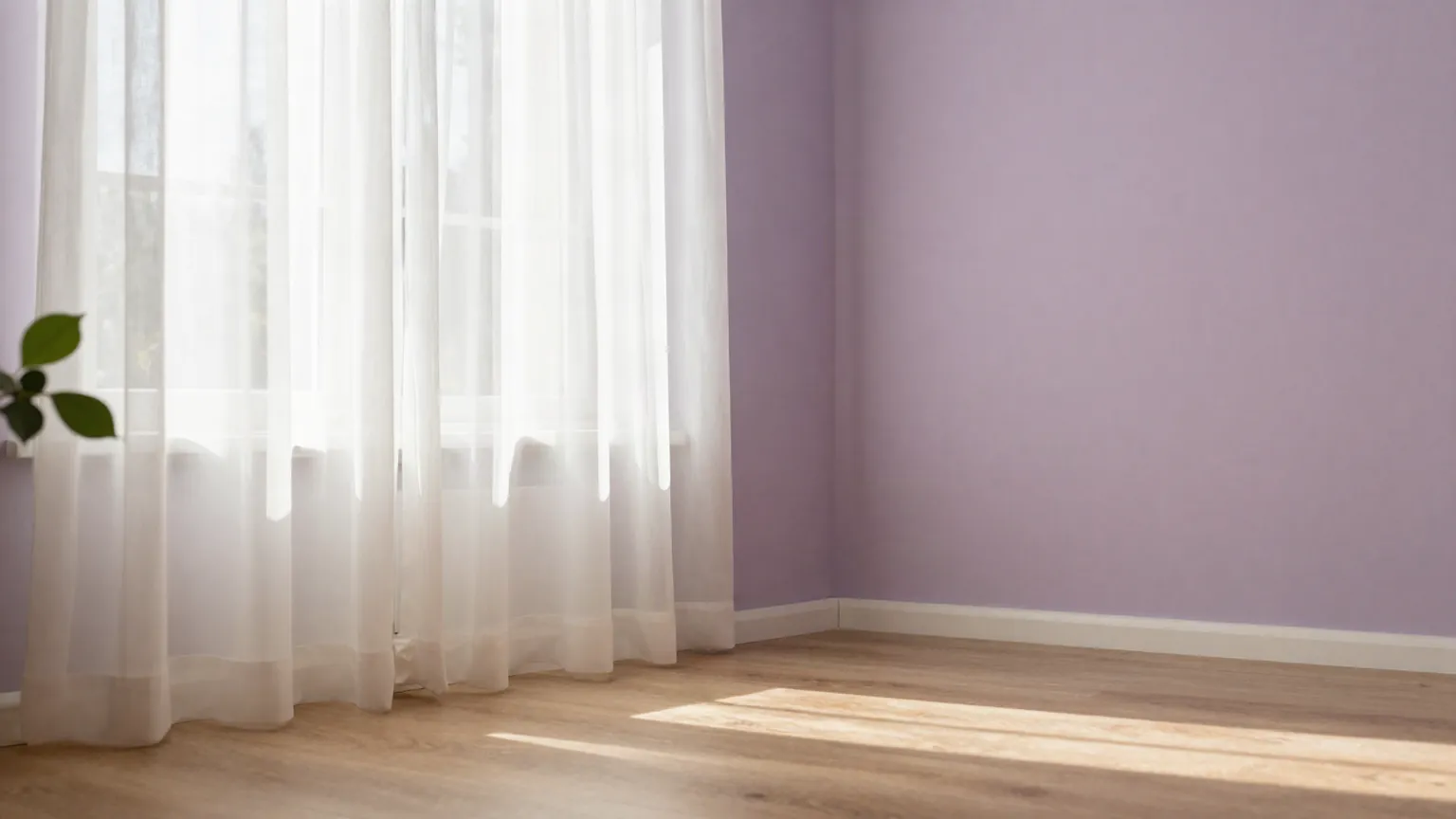 Morning daylight through a sheer curtain onto a pale lilac wall in the clinic